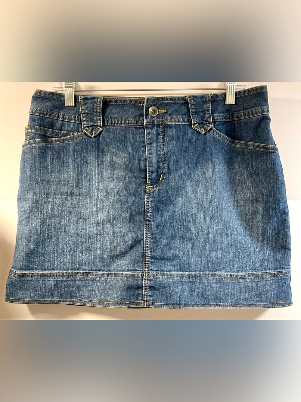 St. John's Bay-Size 12P-Denim Skort With Overlay Denim Skirt, Pockets,Belt Loops